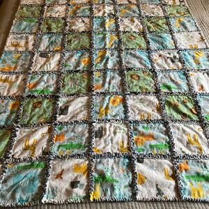 Handmade Rag Quilt Baby Toddler Crib Blanket Safari Animals Zoo Print Flannel